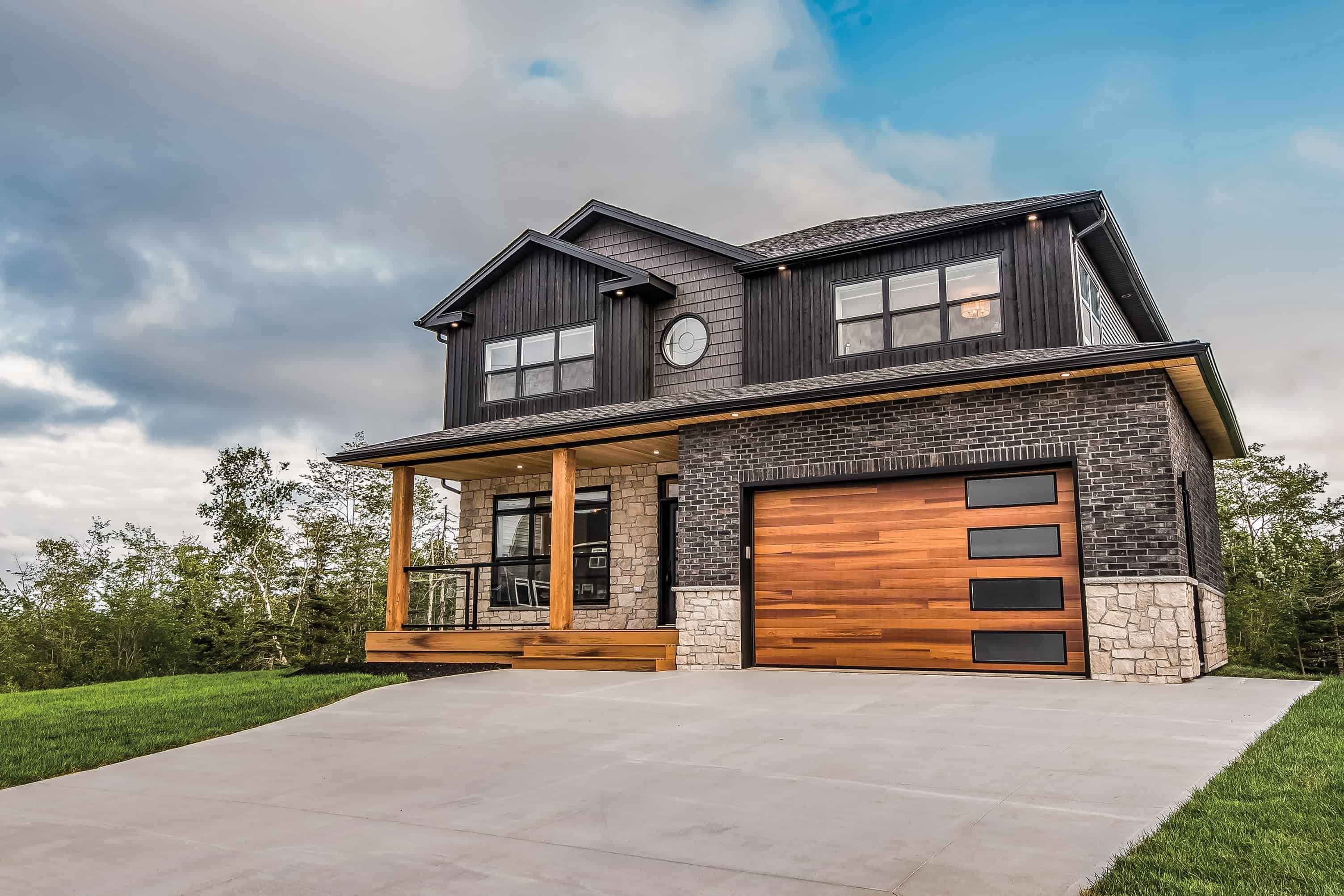 Residental garage door with glass windows